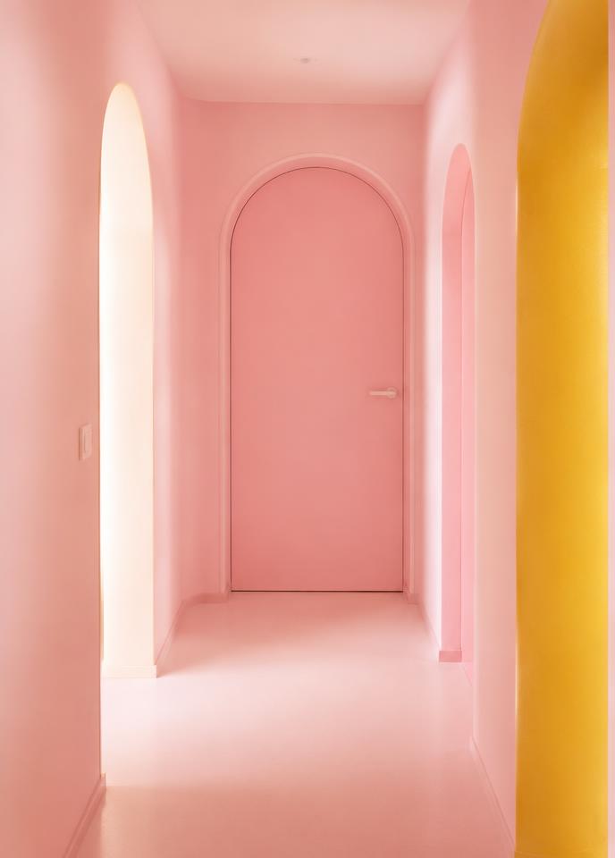 Pink arched hallway